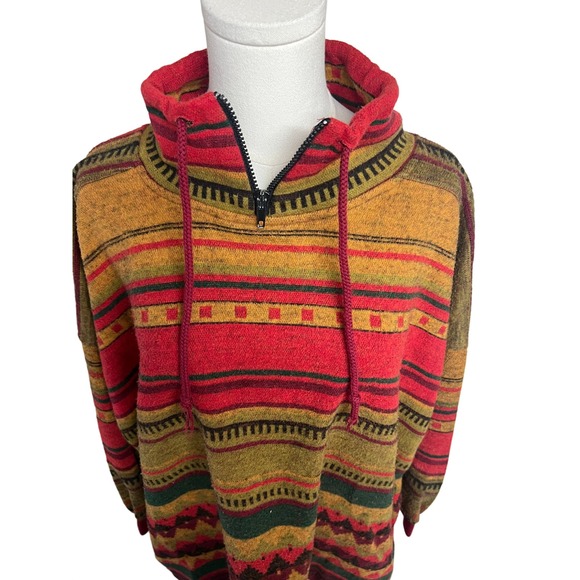 VTG Womens Large Quarter Zip Funnel Neck Sweater Fleece Aztec Southwestern - Picture 2 of 12